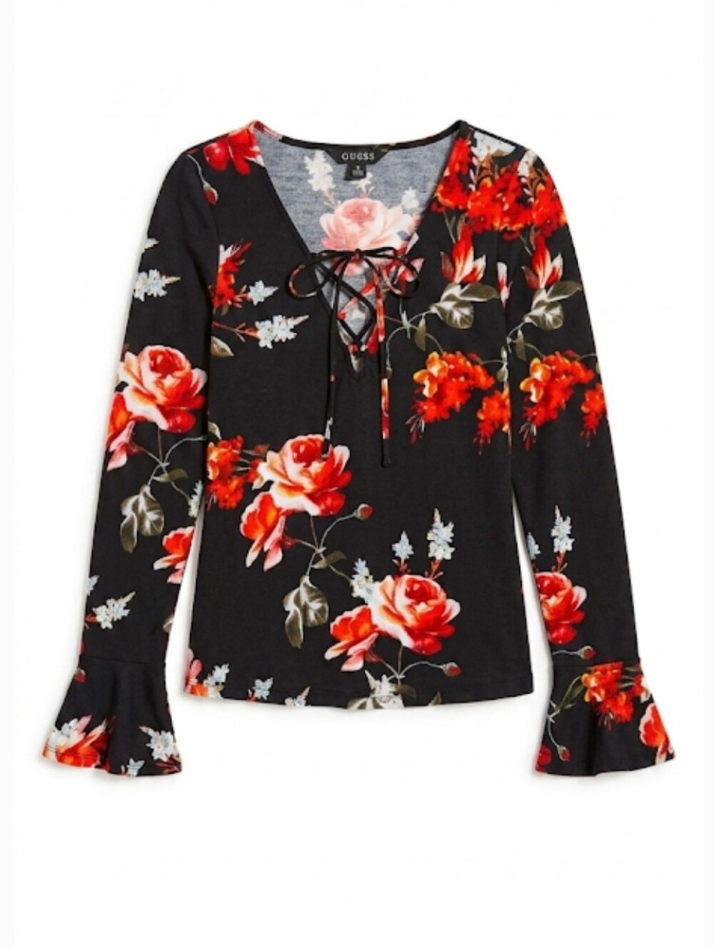 GUESS Women's Kayleen top garden print black size L